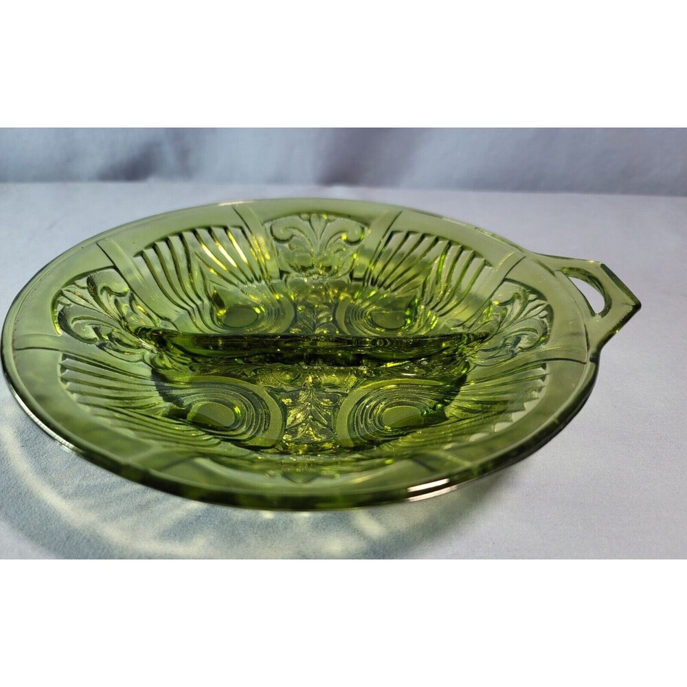 Green Divided Nut Relish Serving Bowl Indiana Glass Tray Vintage